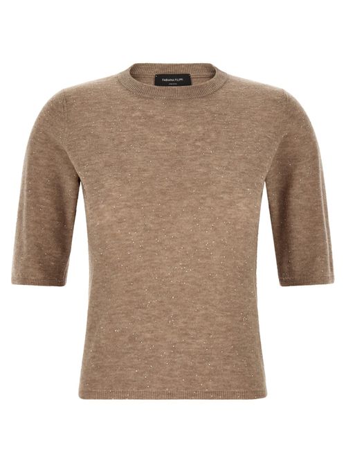 Micro Sequin Knit Sweater — Beige