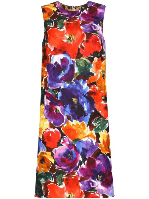 Abstract floral-print midi dress - Purple