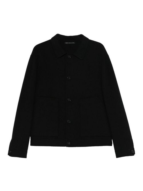 Black Double Wool Jacket With Patch Pockets
