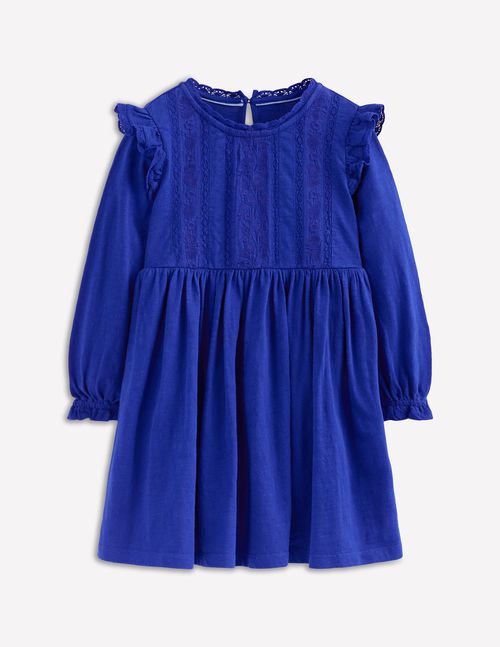 Lace Trim Jersey Dress Bluejay