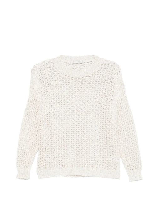Open-Knit Crew-Neck Sweater — Cream