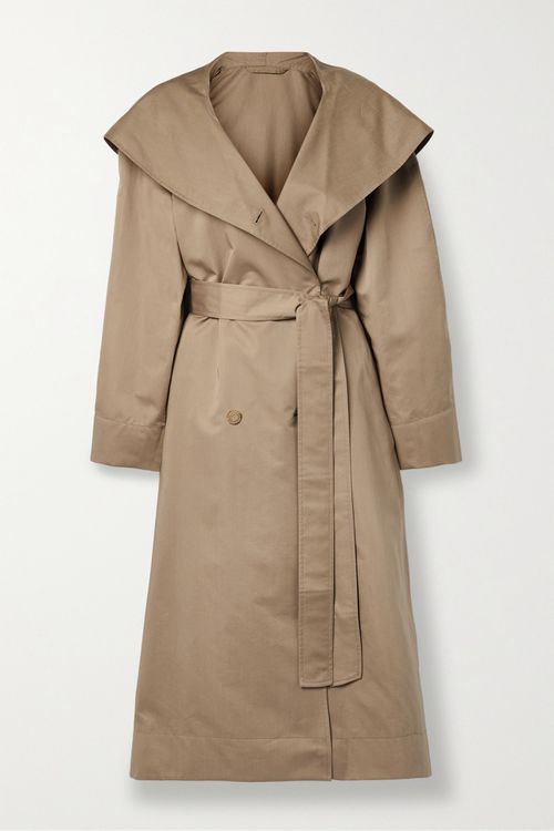 Augusta Double-breasted Belted Cotton And Silk-blend Poplin Coat - Taupe - small