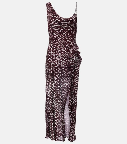 Printed draped one-shoulder midi dress