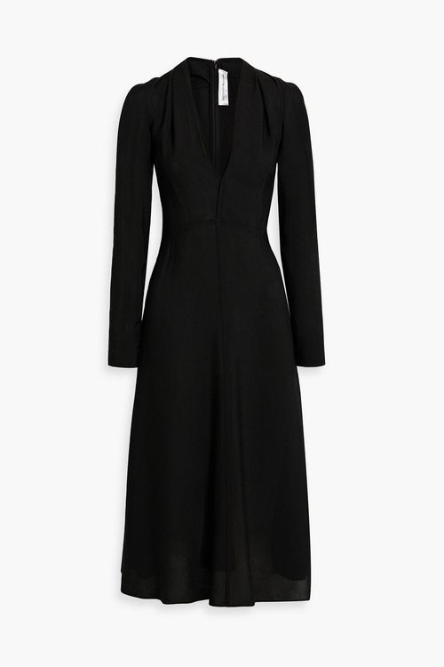 Cold-shoulder pleated crepe midi dress