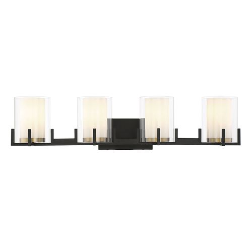 Eaton 4-Light Bathroom Vanity Light in Matte Black with Warm Brass Accent