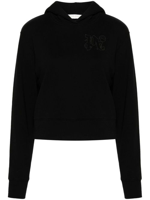 Logo-embroidered cotton hoodie - Black
