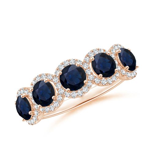 Angara 1.65 Carats Half Eternity Five-Stone Sapphire Halo Ring in 18K Rose Gold