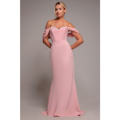Goddiva Off The Shoulder Draped Sleeve Maxi Dress With Diamante Neckline - Blush Pink