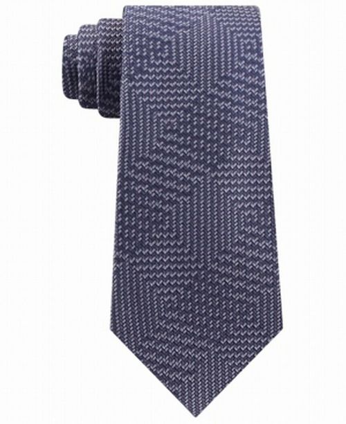 Men's Textured Geometric Patchwork Tie Gray Size Regular