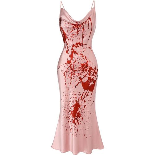 Halloween Carrie Bloody Prom Fishtail Dress Pink