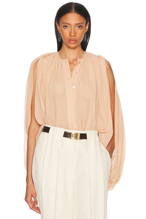 Stella McCartney Creponne Drape Crew Blouse in Tearose - Blush.  40 also in 34