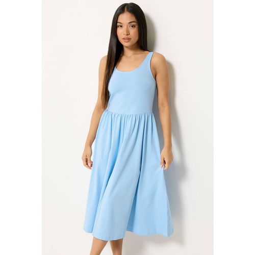 M&Co Women's Petite Cotton Midi Dress in Light Blue