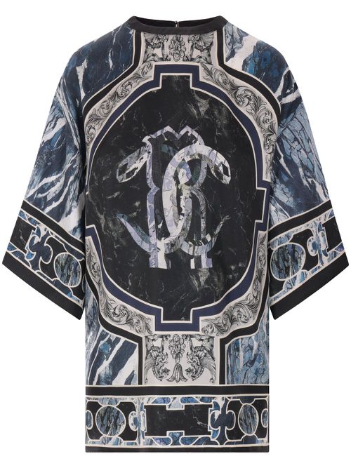 Marble-print silk blouse - Blue