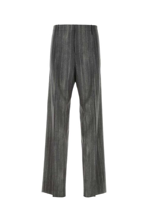 Pinstriped Virgin Wool Trousers — Gray