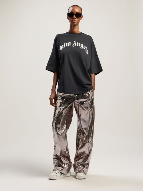 Curved Logo Over Tee Woman  Black
