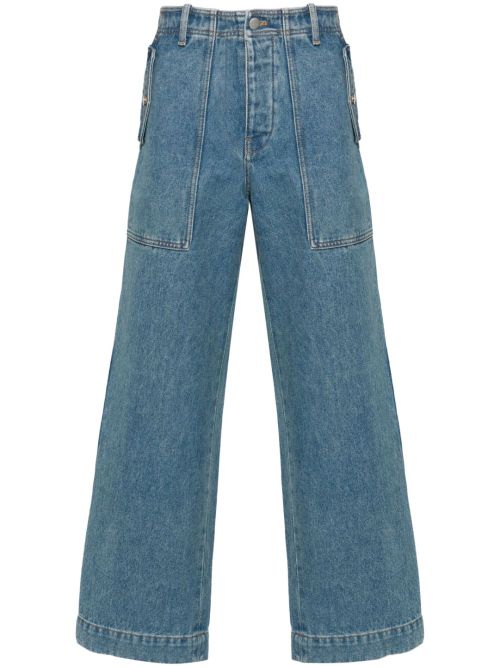 Wide-Leg Cotton Denim Jeans — Light Blue