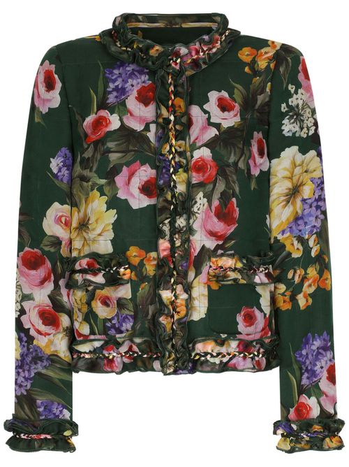 Floral-print silk jacket - Green