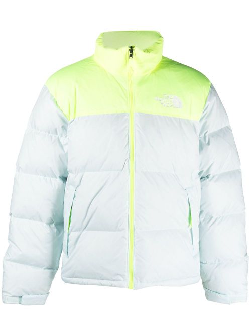 Two-tone logo-print puffer jacket - Blue