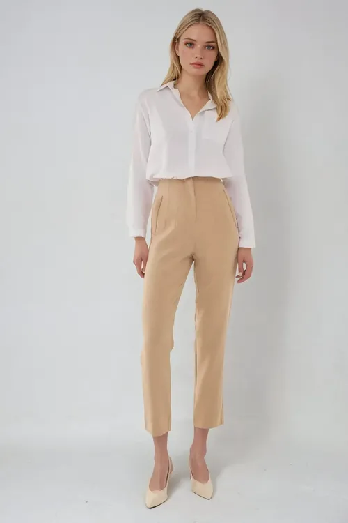 Natural High Waist Cigarette Pants Women