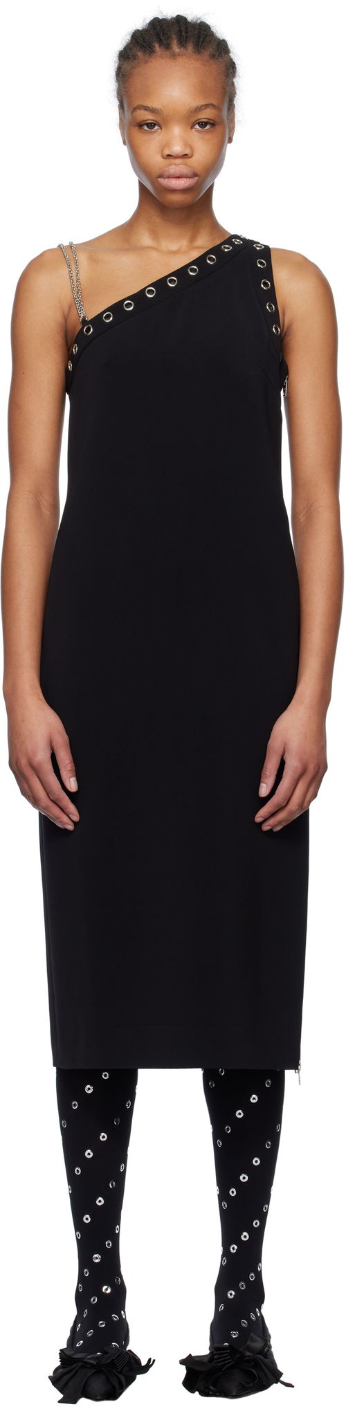 We11done Black Unbalanced Midi Dress