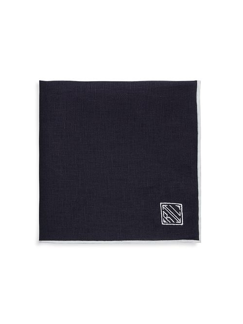 Men's Art Deco Logo Linen Pocket Square - Navy