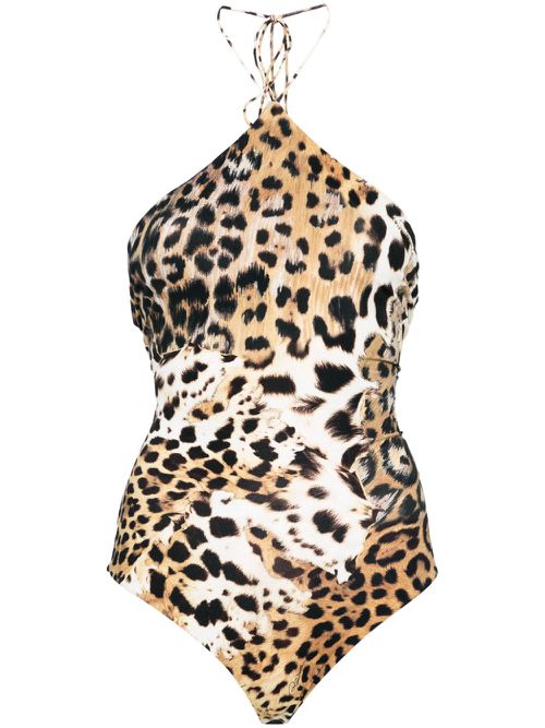 Jaguar Skin-print halterneck bodysuit - Neutrals
