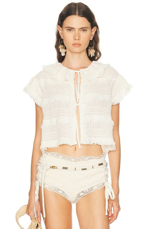 AKNVAS Audra Ruffled Blouse in Cream - Cream. L also in