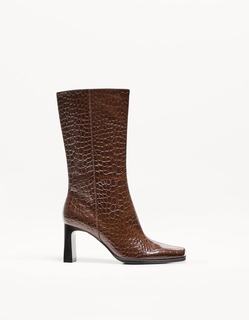 Bershka Animal Print Mid-Calf High-Heel Boots Women 7½ Brown