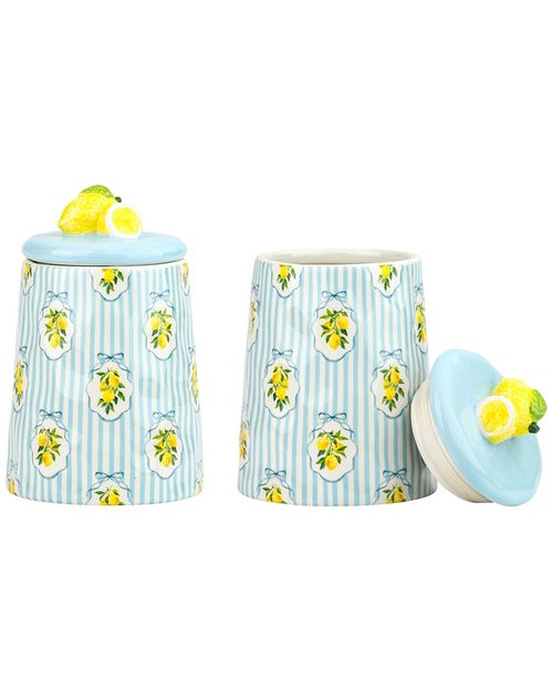 Set Of 2 Amalfi Lemon Ribbon Stripe Canisters