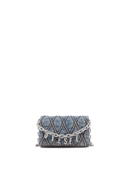 Wallet purse in argyle quilted denim - Wallets strap - Woman - Blue