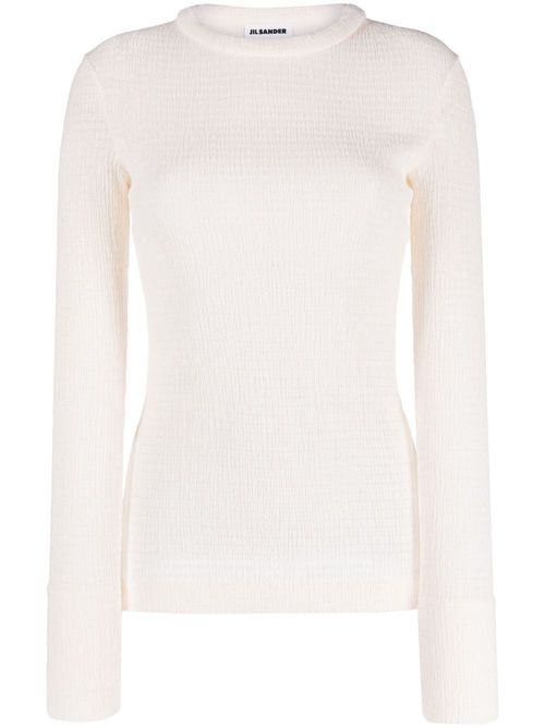 Smocked long-sleeve jersey - White