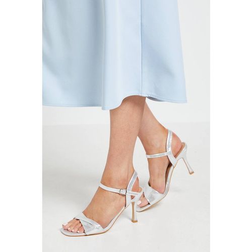 Wallis Women's Wide Fit Sally Metallic Textile Soft Twist Front High Stiletto Heel Sandals in Silver