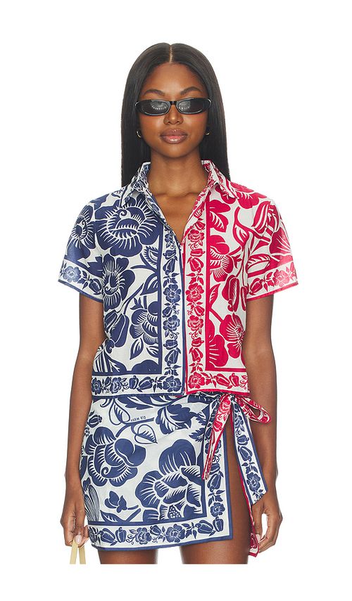 FARM Rio Cashew And Birds Shirt in Blue,Red. XS. Also in S