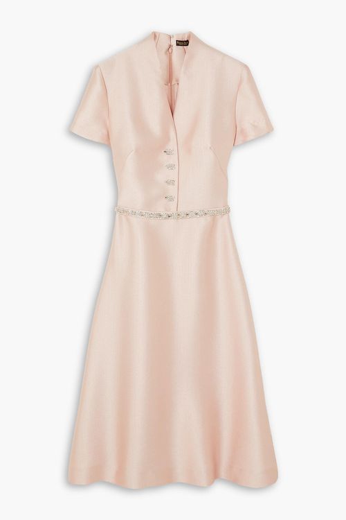 Crystal-embellished mikado-piqué midi dress