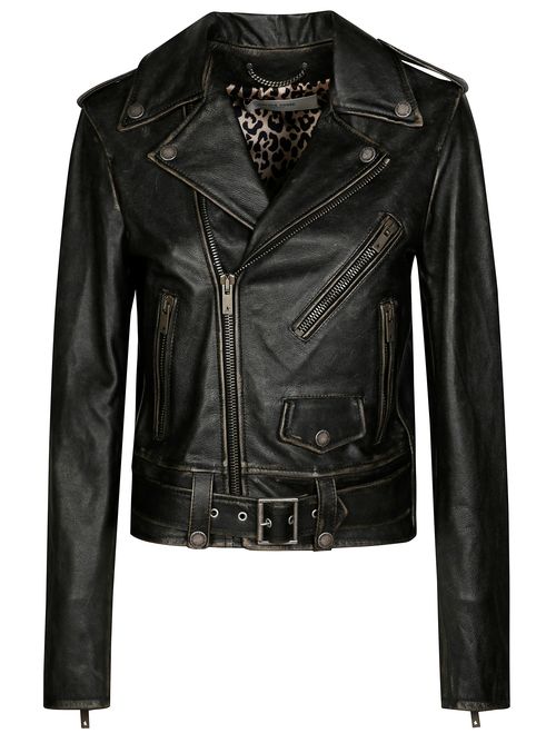 Distressed-effect Leather Biker Jacket