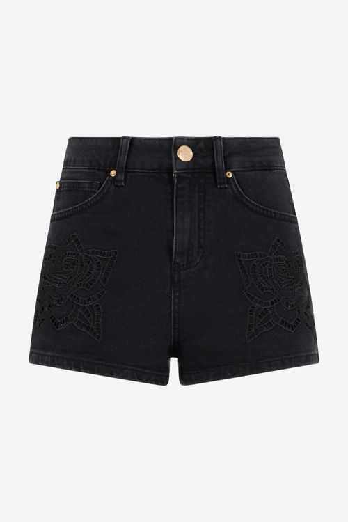 Jeans Shorts Black With Rose Embroidery