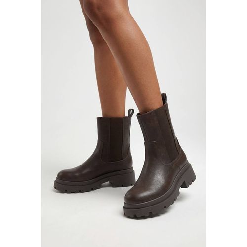 Boohoo Women's Chunky Calf High Chelsea Boots in Chocolate