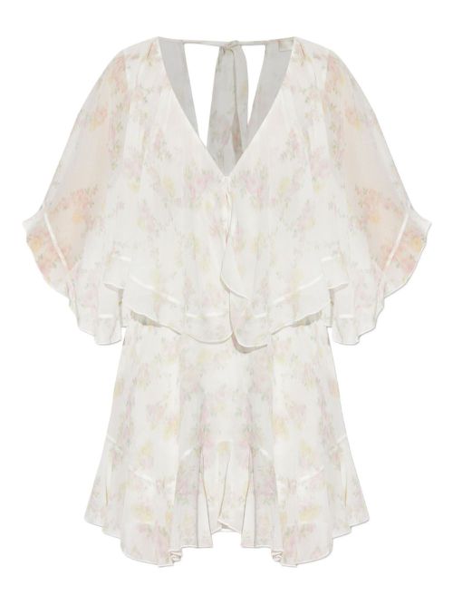 Avaline ruffled floral-print dress - White