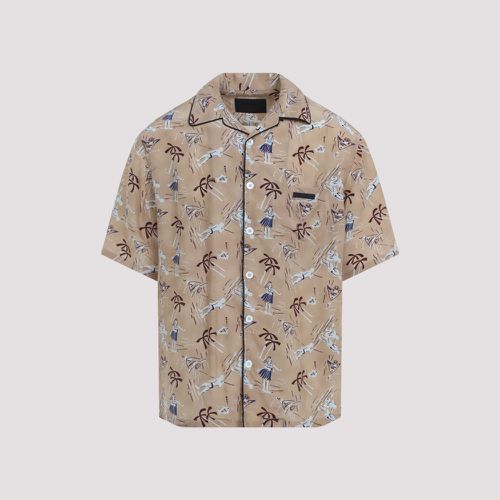 Beige Printed Bowling Shirt