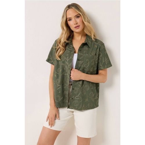 Long Tall Sally Women's Tall Floral Embroidered Shirt in Olive