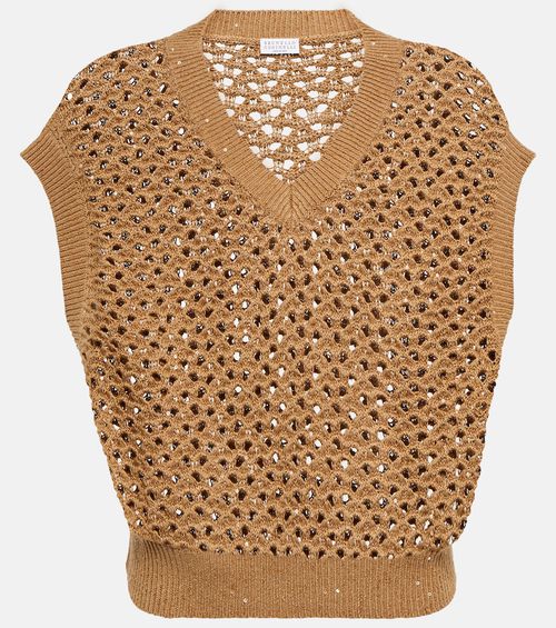 Open-knit cotton, linen and silk top