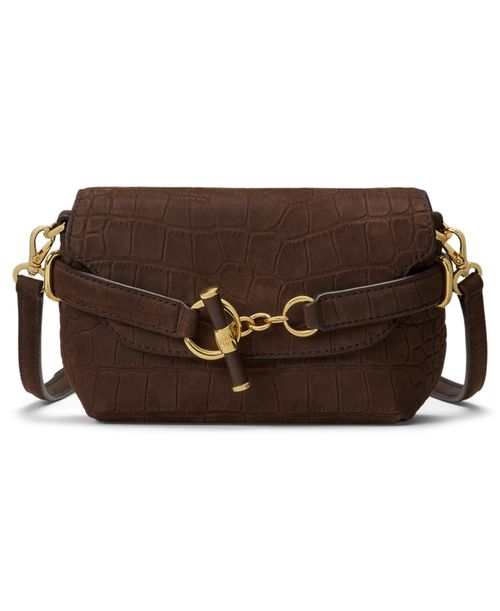 Crocodile Embossed Blaike Mini Leather Crossbody Handbag - Chestnut Brown