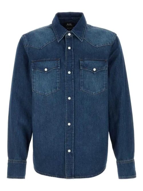 A. p.c. Men's Cotton Western Shirt with Button-Up Front and Chest Pockets