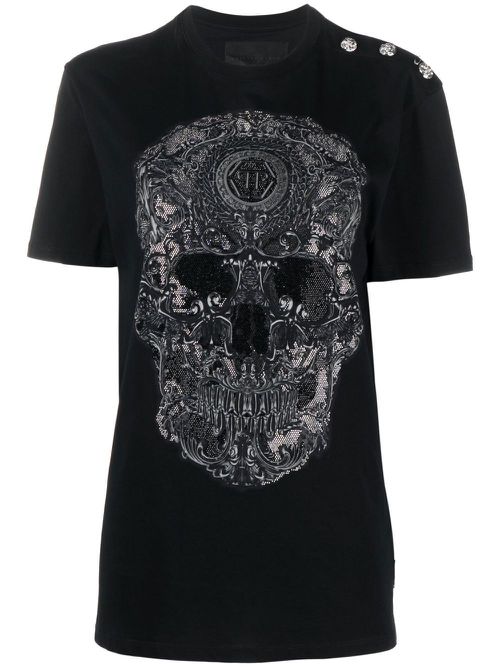 Skull-baroque print T-shirt - Black