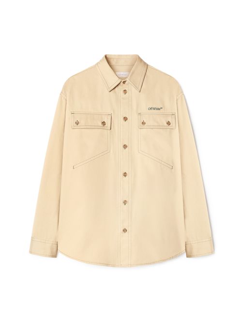 Beige Stitch Military Overshirt - Men Coats And Jackets Creme Brulee
