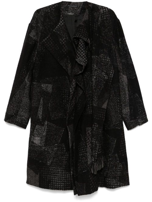 Patchwork-pattern coat - Black