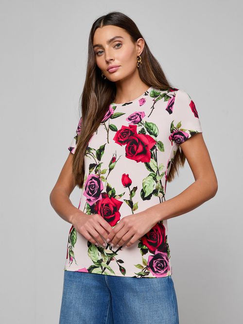 Ressi Fitted T-Shirt In Pink Multi Romantic Rose
