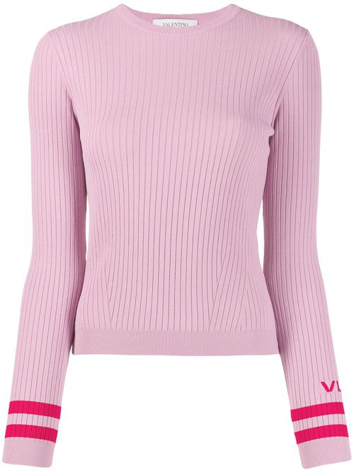 Ribbed crew neck VLTN jumper - Pink