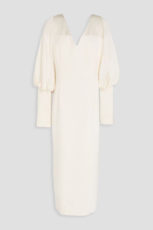Amael belted satin-paneled crepe midi dress - White - FR 48