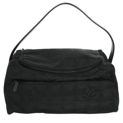 Chanel Travel Line Barrel Bag Nylon Black Nylon Handbag Pre-Owned